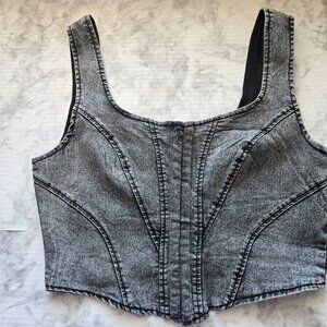 Blashe Crop Top, Denim-Look with Hook Closure Women's Sz M